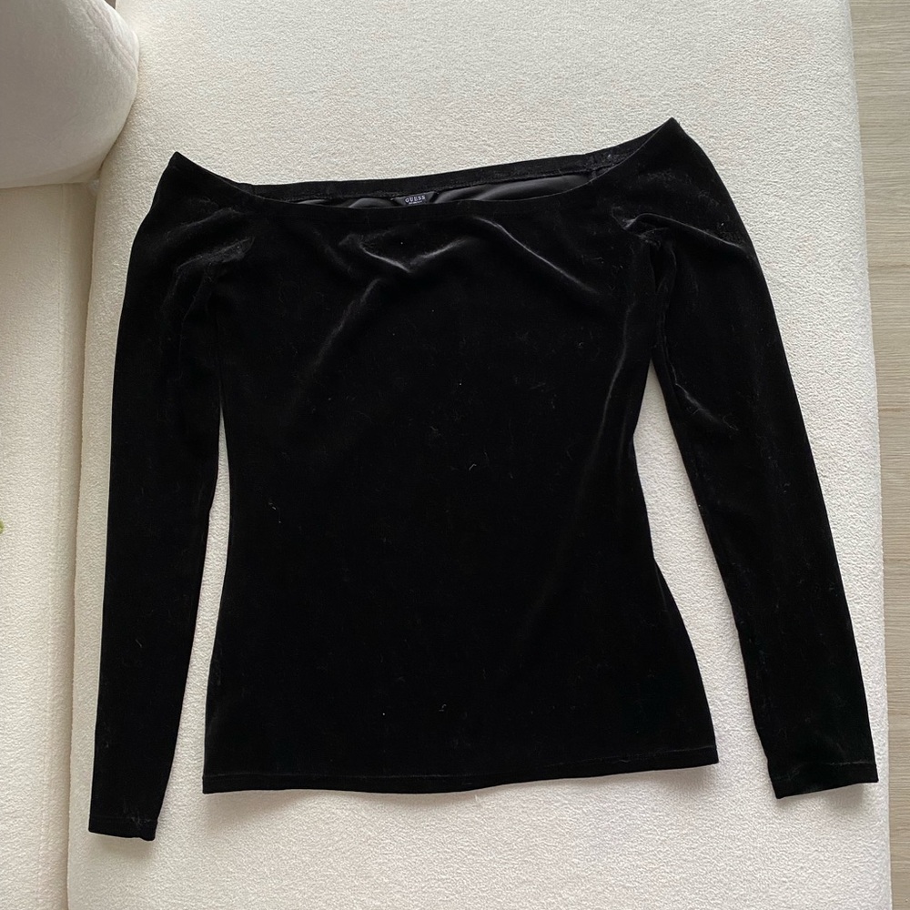 Guess Black Velvet Off-Shoulder Top